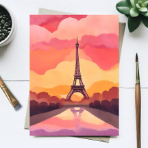 Paris Sunset | Eiffel Tower France Watercolor