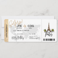  Paris Surprise Birthday Boarding Pass Ticket