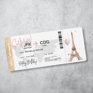  Paris Surprise Birthday Boarding Pass Ticket Invitation