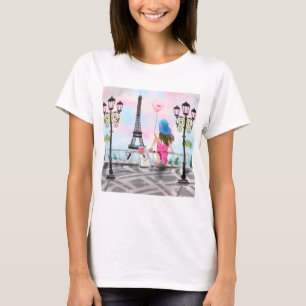 Paris T-Shirt with Pink Heart Balloon Eiffel Tower