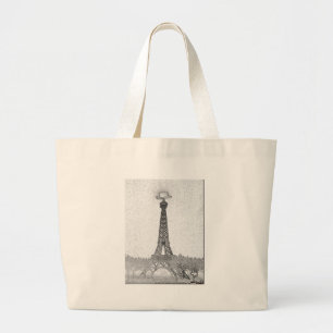 Paris, Texas Eiffel Tower Drawing Large Tote Bag