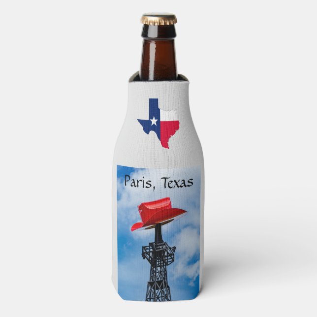 Paris, Texas, Red Cowboy Hat, Eiffel Tower Bottle Cooler (Bottle Front)