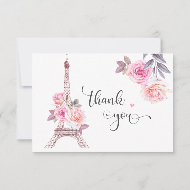 Paris Thank You Card, Floral Eiffel Tower  (Front)