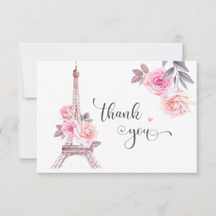 Paris Thank You Card, Floral Eiffel Tower  Card