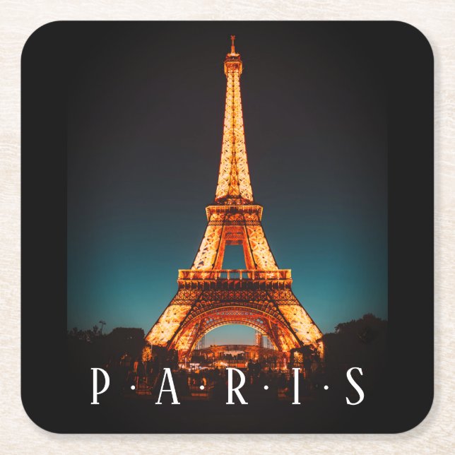 Paris, The Eiffel Tower At Night, Vs 2 Square Paper Coaster (Front)