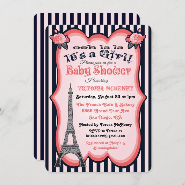 Paris theme Baby Shower Invitations (Front/Back)
