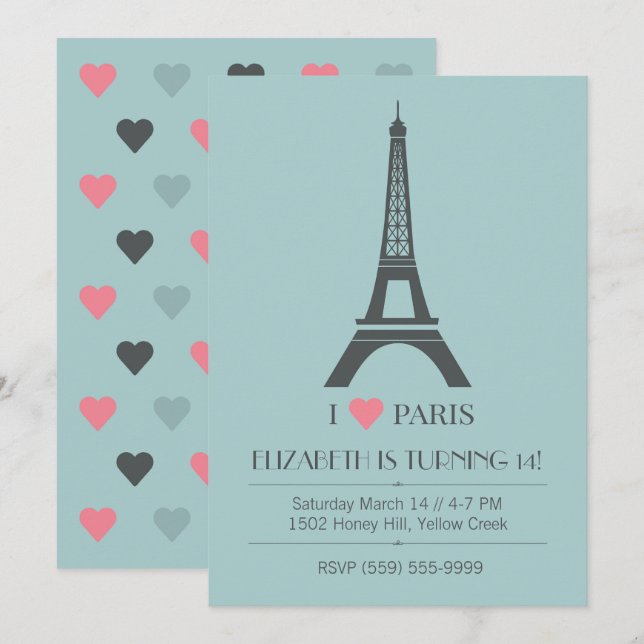 Paris Theme Birthday Invitation (Front/Back)