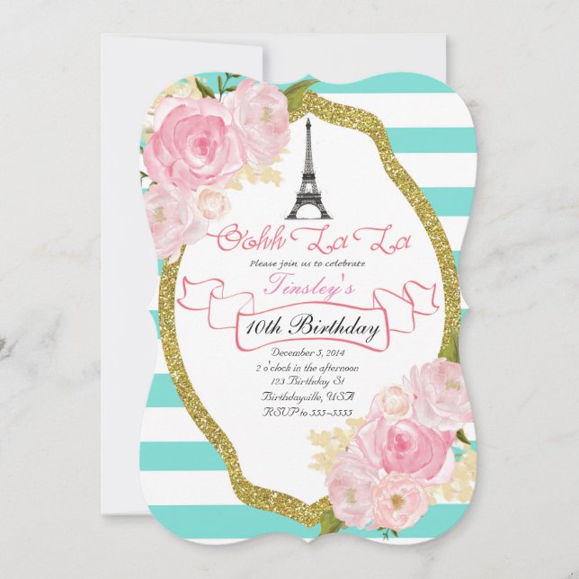 Paris Theme Birthday Party Invitation (Front)