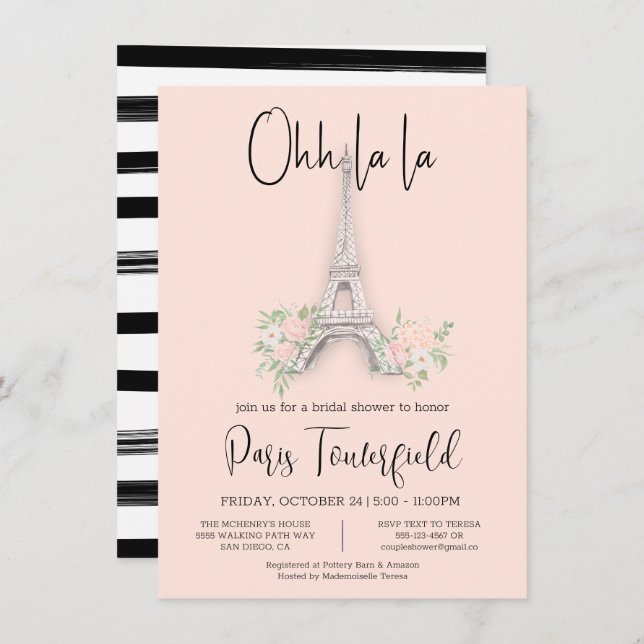 Paris theme Bridal Shower Invitations (Front/Back)