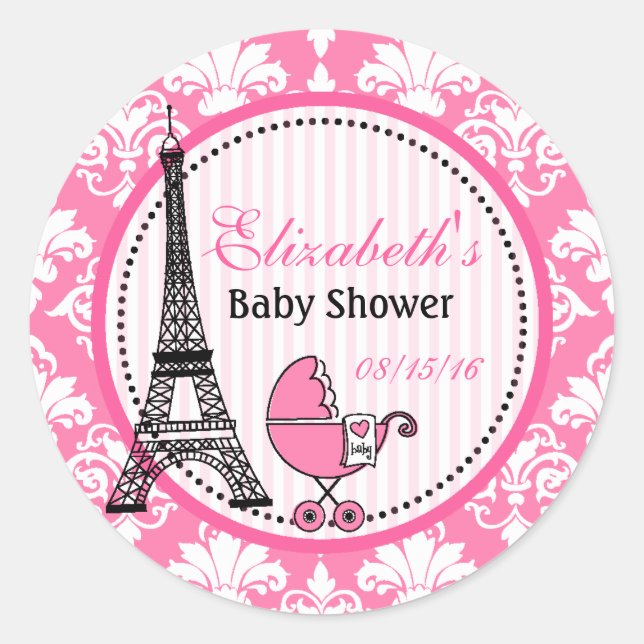Paris Theme Party Stickers for Baby Shower (Front)