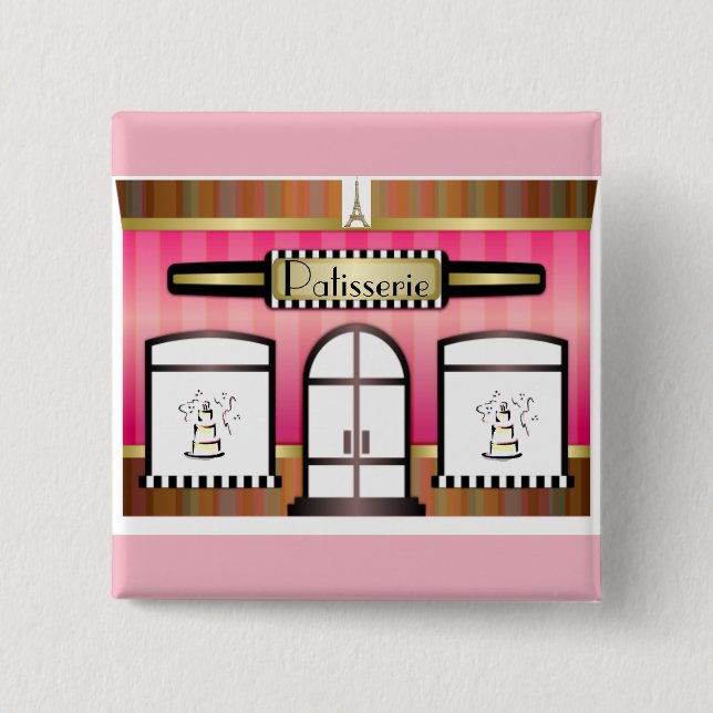 Paris Theme Pink French Patisserie Button (Front)