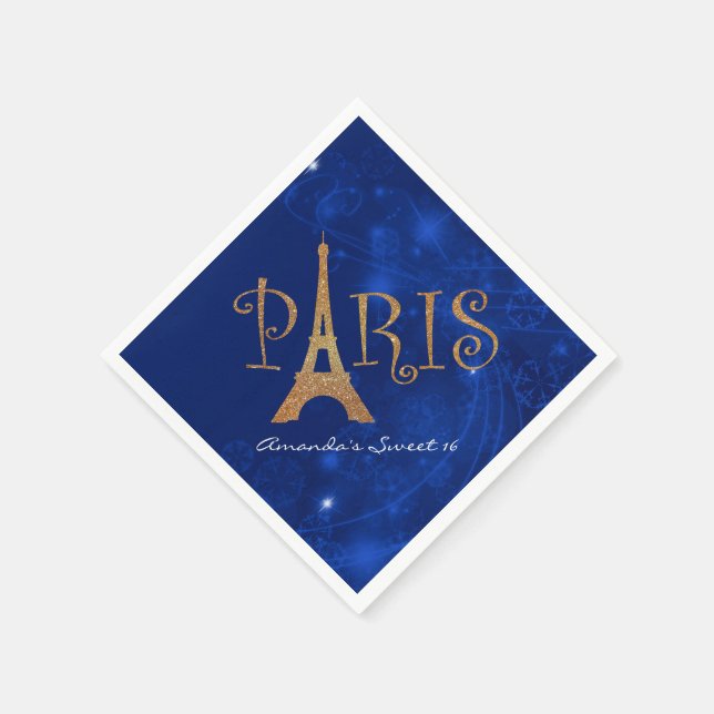 Paris Theme Sweet 16 Custom Birthday Napkins (Corner)