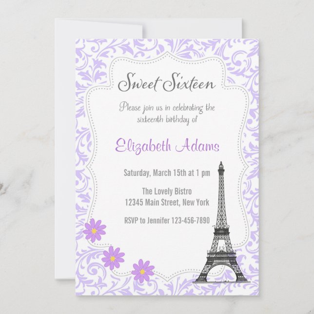 Paris Theme Sweet Sixteen Invitation (Front)