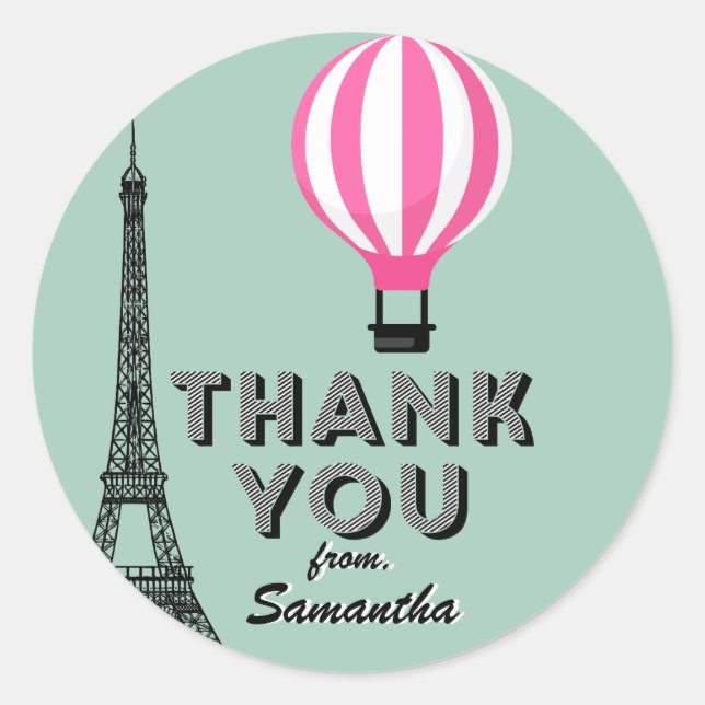 Paris Themed Birthday Thank You Sticker (Front)