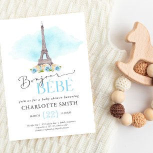 Paris Themed Bonjour Bébé Baby Shower Invitation