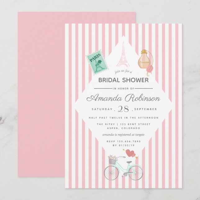 Paris Themed Bridal Shower Invitation (Front/Back)