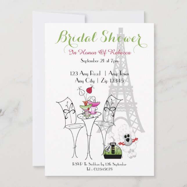 Paris Themed Bridal Shower Invitation (Front)