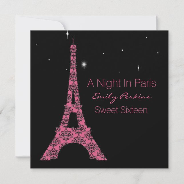 Paris Themed Custom Sweet Sixteen Invitation (Front)