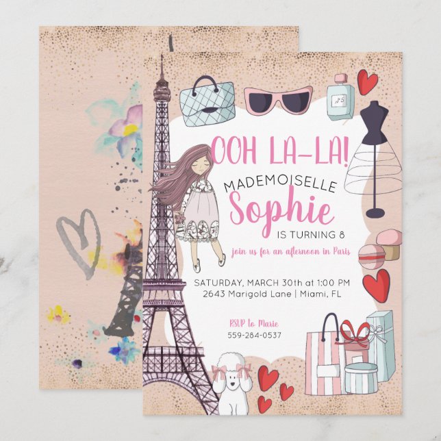 Paris Themed Tween Party Invitation (Front/Back)