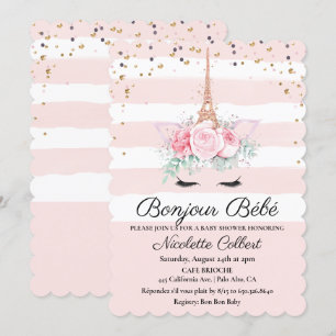 Paris Themed Unicorn Floral Baby Shower Invitation
