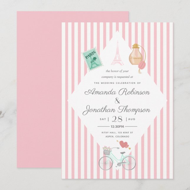 Paris Themed Wedding Personalised Invitation (Front/Back)