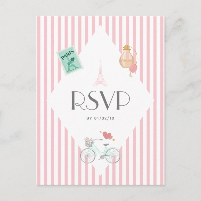 Paris Themed Wedding RSVP Invitation Postcard (Front)