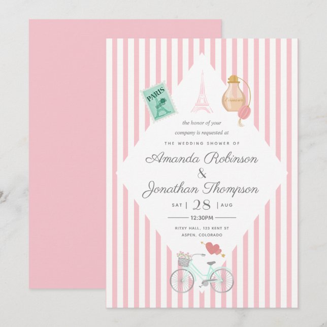Paris Themed Wedding Shower Party Invitation (Front/Back)
