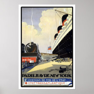 Paris to New York Vintage Travel Poster