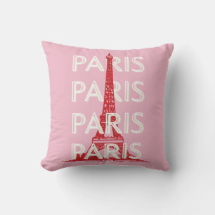 Paris, Travel Art, Retro Art, Pink Cushion