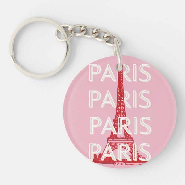 Paris, Travel Art, Retro Art, Pink Key Ring (Front)