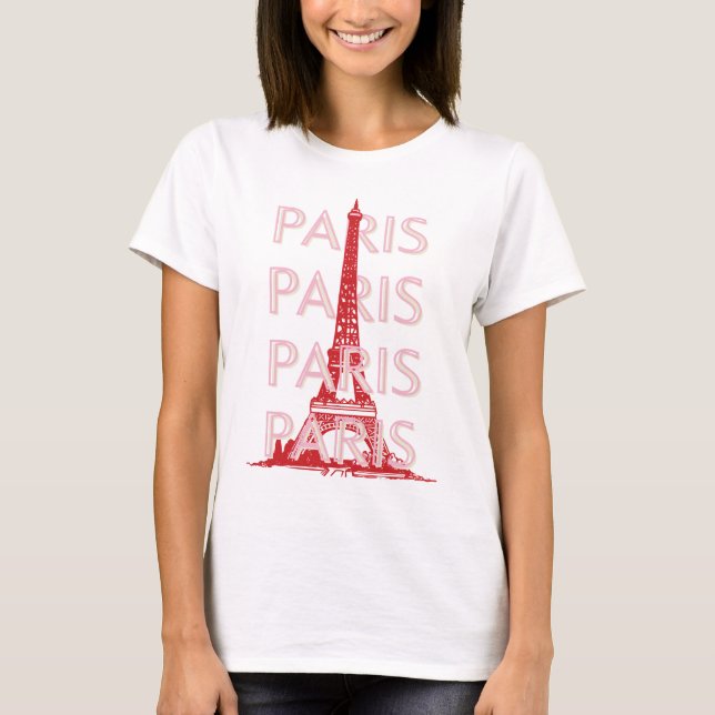 Paris, Travel Art, Retro Art, Pink T-Shirt (Front)
