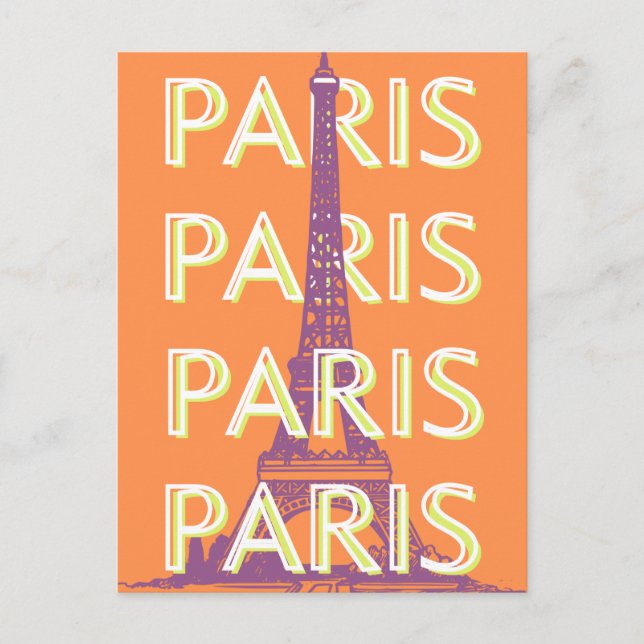 Paris, Travel Art, Retro Travel Art Holiday Postcard (Front)