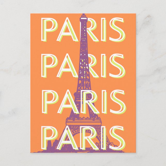 Paris, Travel Art, Retro Travel Art, Orange Holiday Postcard (Front)