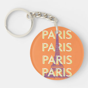Paris, Travel Art, Retro Travel Art, Orange Key Ring