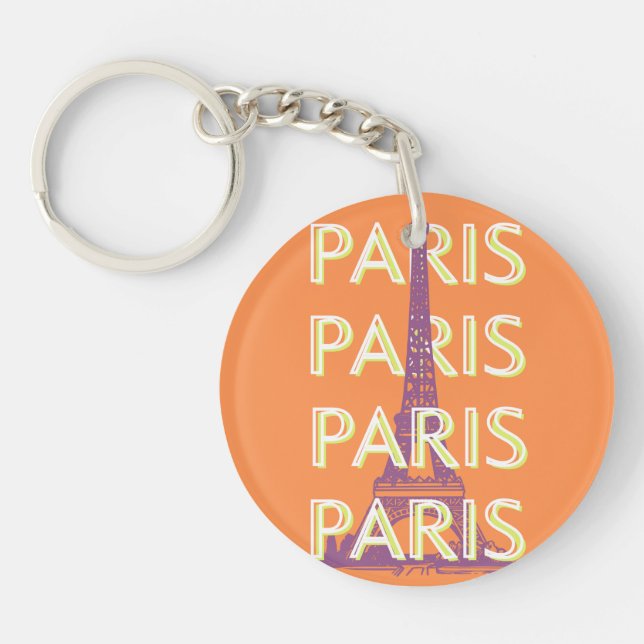 Paris, Travel Art, Retro Travel Art, Orange Key Ring (Front)