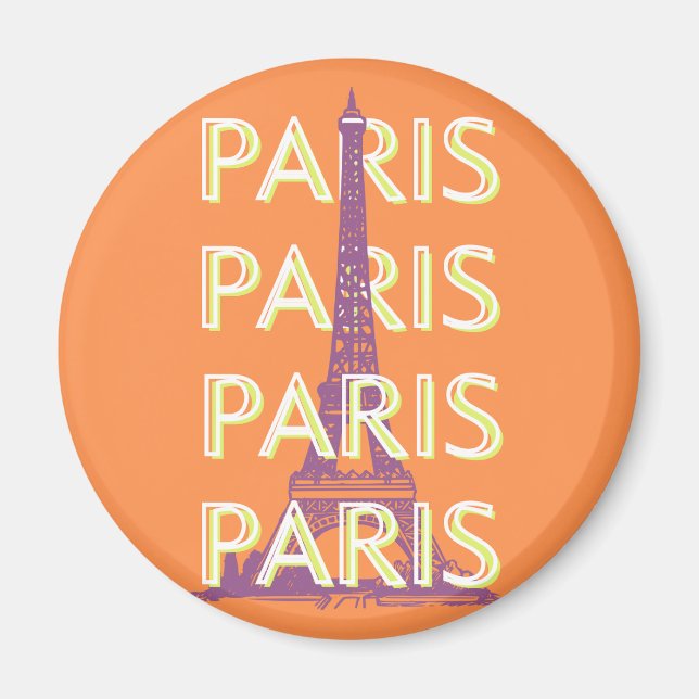 Paris, Travel Art, Retro Travel Art, Orange Magnet (Front)