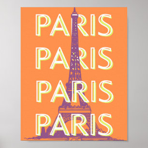 Paris, Travel Art, Retro Travel Art, Orange Poster