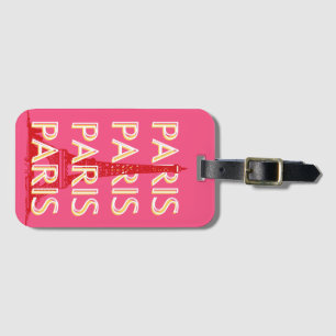Paris, Travel Art, Retro Travel Art, Pink Luggage Tag