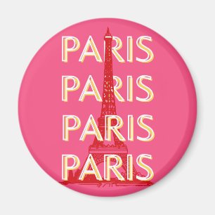 Paris, Travel Art, Retro Travel Art, Pink Magnet