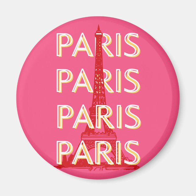 Paris, Travel Art, Retro Travel Art, Pink Magnet (Front)