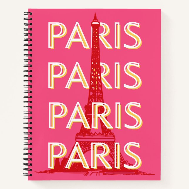 Paris, Travel Art, Retro Travel Art, Pink Notebook (Front)