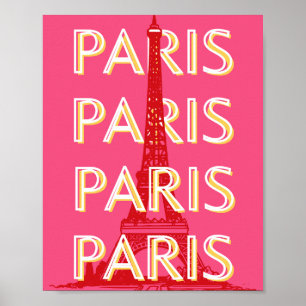 Paris, Travel Art, Retro Travel Art, Pink Poster