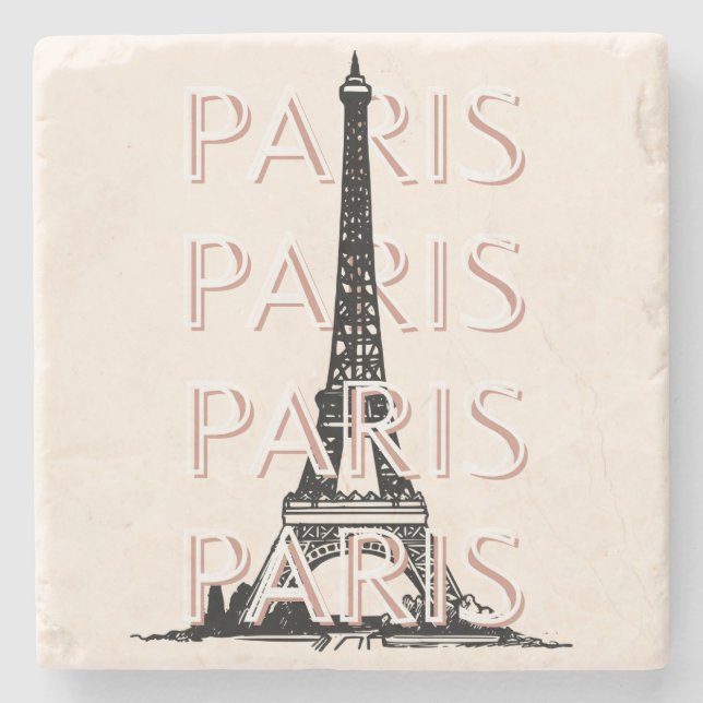 Paris Travel Art, Travel Art, Pastel, Minimalist Stone Coaster (Front)