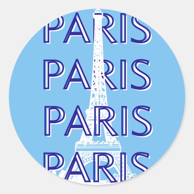 Paris Travel Art, Travel Art, Preppy Art, Blue Classic Round Sticker (Front)
