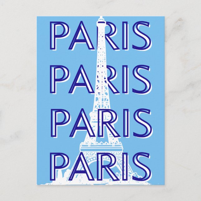 Paris Travel Art, Travel Art, Preppy Art, Blue Holiday Postcard (Front)
