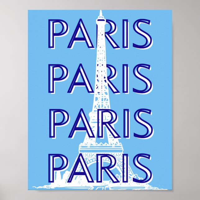 Paris Travel Art, Travel Art, Preppy Art, Blue Poster (Front)