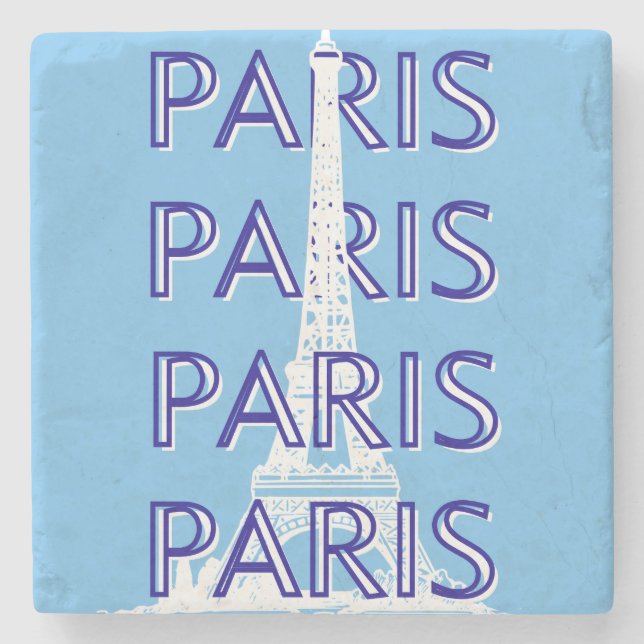 Paris Travel Art, Travel Art, Preppy Art, Blue Stone Coaster (Front)