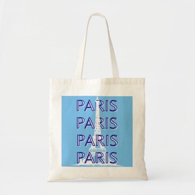 Paris Travel Art, Travel Art, Preppy Art, Blue Tote Bag (Front)