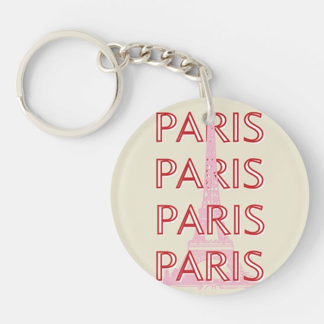 Paris Travel Art, Travel Art, Preppy, Minimalist Key Ring (Front)