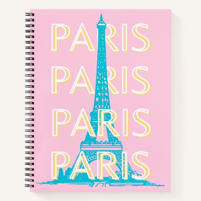 Paris Travel Art, Travel Art, Preppy, Pink Notebook (Front)